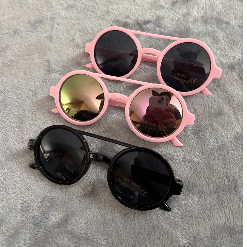 Baby Infant Toddler Sunglasses 3-Pack 0-2 Year UV400 Girls Round Black Pink NEW
